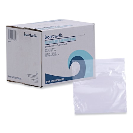 Boardwalk Reclosable Food Storage Bag, Sandwich, 1.15mil, 6.5"x5.89", Clr, PK500 BWKSANDWICHBAG